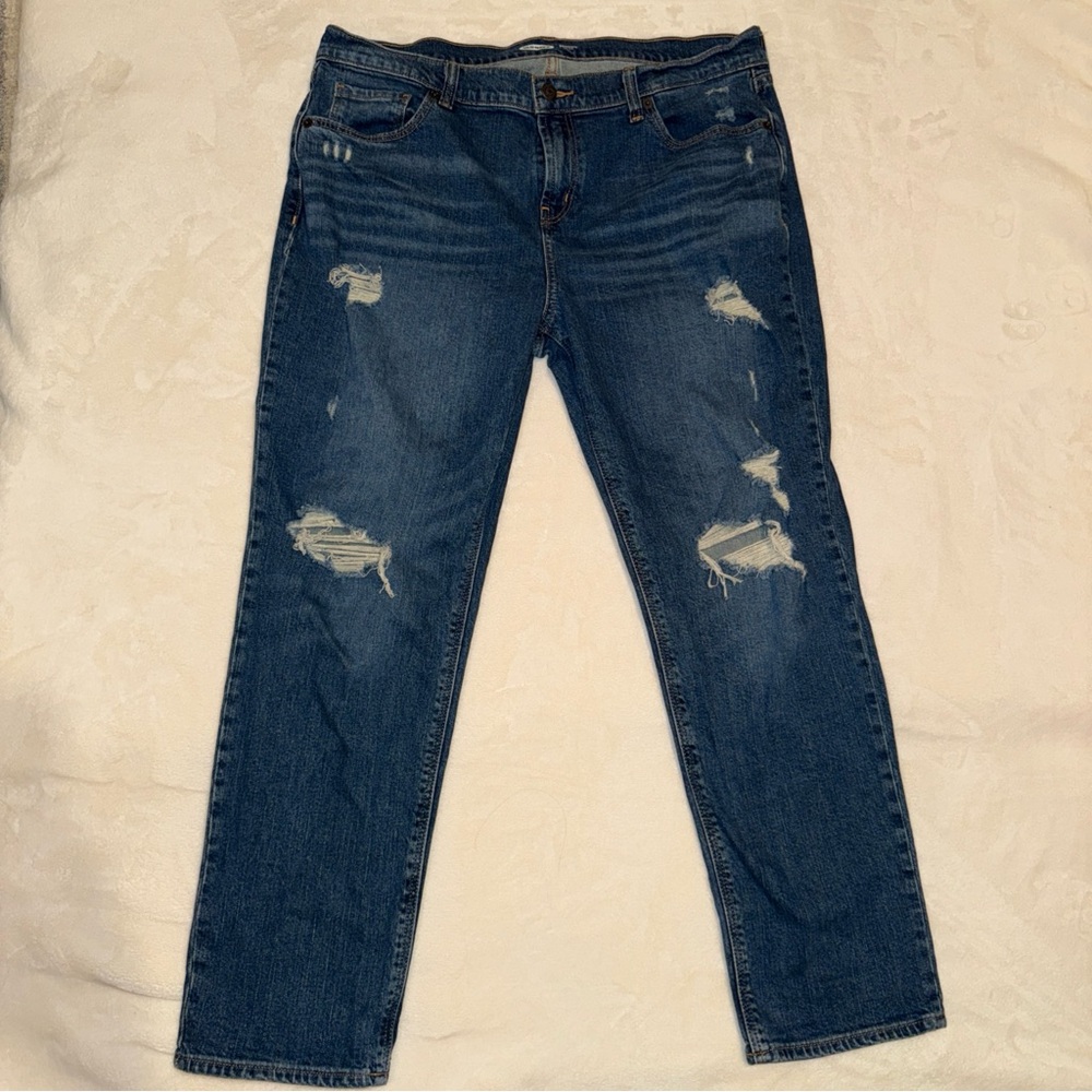 Old Navy Boyfriend Mid Rise Distressed Women's size 12 Dark Blue Denim Jeans
